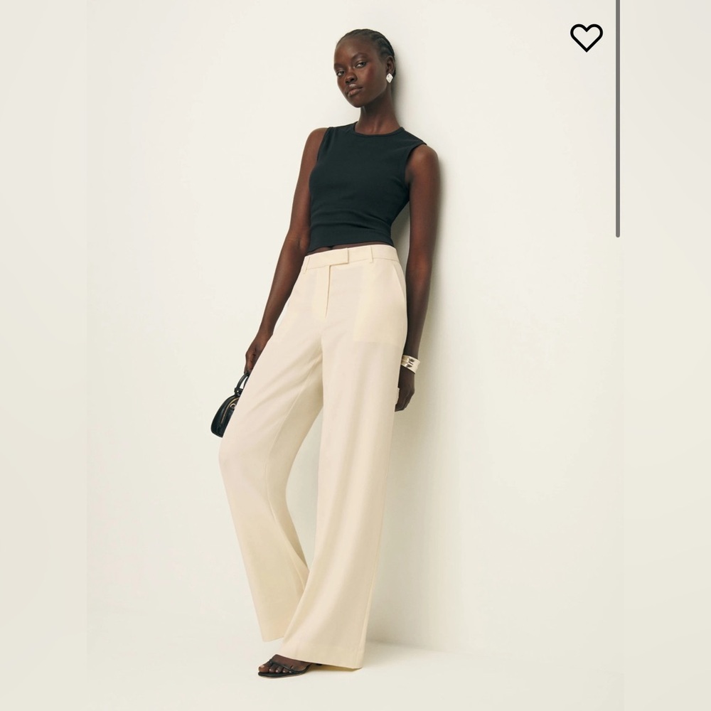 NWT Reformation Carter Mid Rise Pant in Sugar Size 6 Neutral Straight Leg Pants - Picture 2 of 10